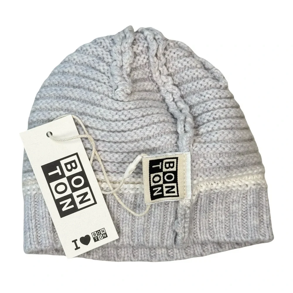 NWT BONTON Paris Heather Grey Knit Wool Baby Hat Beanie Size 3M